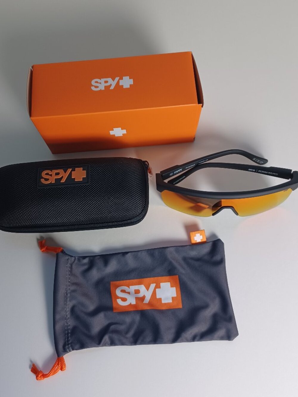 SPY Flynn 5050 Polarized Sunglasses Matte Black Happy Boost Orange Mirror New
